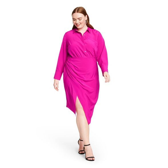 Women's Wrap Shirtdress - CUSHNIE for Target (Regular & Plus) Magenta Pink | Target