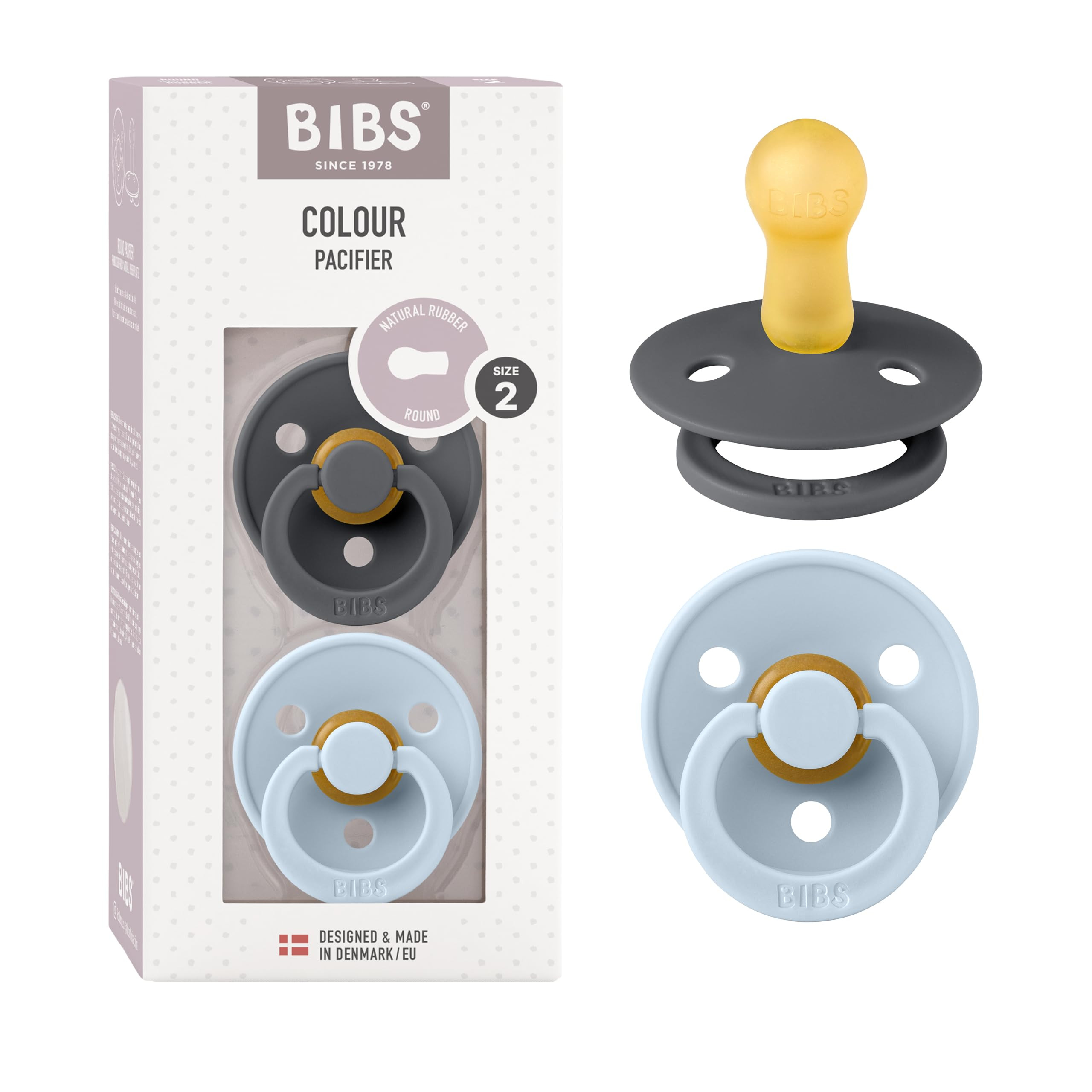 BIBS Pacifiers Colour Collection | Natural Rubber Baby Pacifier | Round Nipple | Set of 2 BPA-Fre... | Amazon (US)