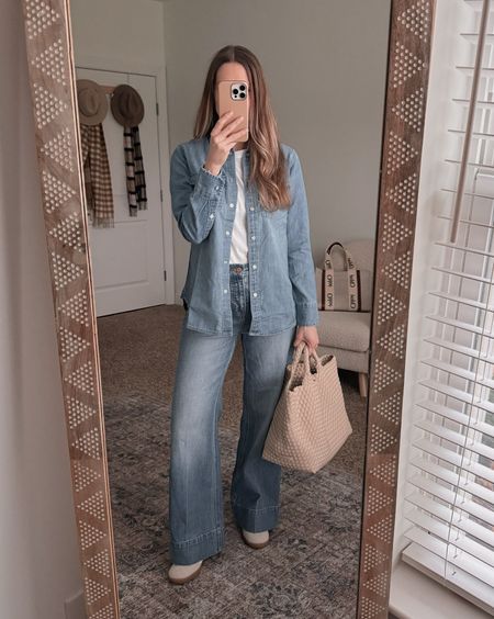 Denim is trending this spring in everything from shirts to jeans to bags! This outfit is lightweight and perfect for whatever your weekend has in store!

#LTKfindsunder100 #LTKSeasonal #LTKstyletip