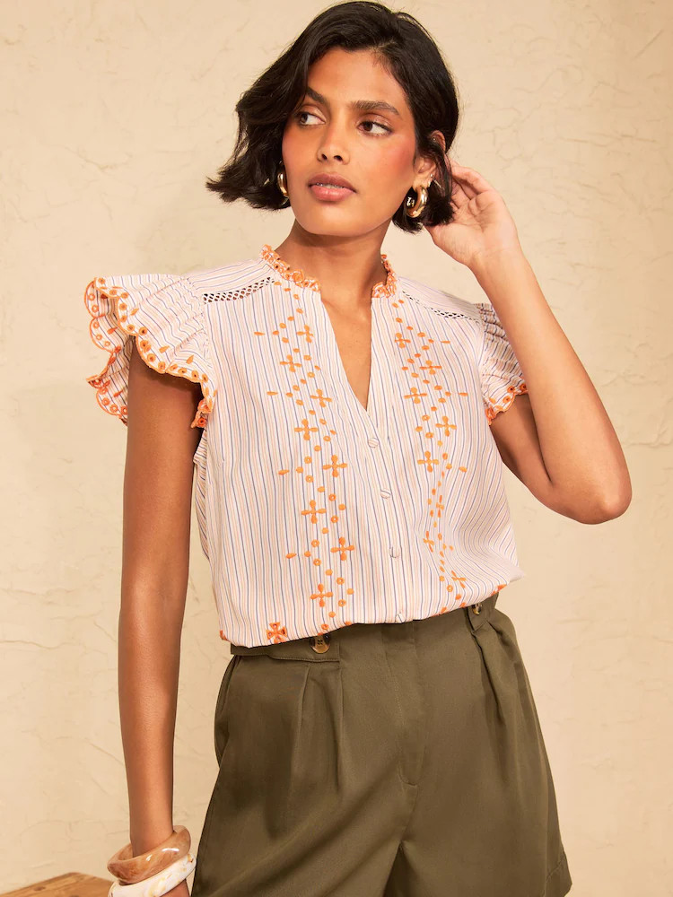 Love & Roses Embroidery Cutwork Flutter Sleeve Blouse | Next EU