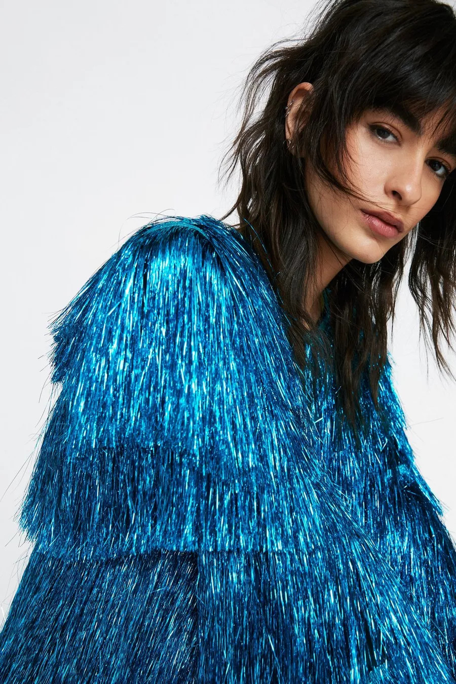 Longline Tinsel Fringe Jacket | Nasty Gal (US)