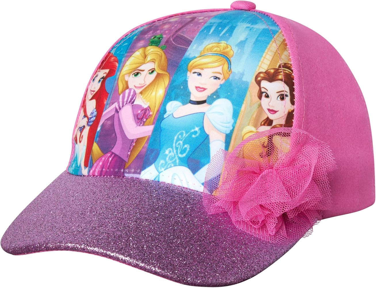 Disney Girls Princess Glitter Baseball Cap - Frozen Elsa, Anna, Cinderella, Belle, Ariel (2-7) | Amazon (US)