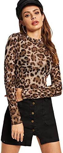 SweatyRocks Women's Short Sleeve Print See Through Sheer Mesh Crop Top T Shirt | Amazon (US)