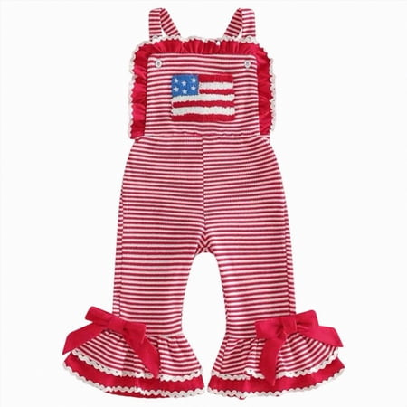 Splozh Girl 4th of July Romper 4th of July Toddler Girl Outfit USA Romper Spaghetti Strap Bell Bottom Jumpsuit Overall Baby Fourth of July Outfits Watermelon Red,18-24 Months | Walmart (US)