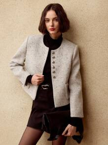 MOTF PREMIUM WOOL PATCH POCKET SINGLE BREASTED PLACKET JACKET | SHEIN