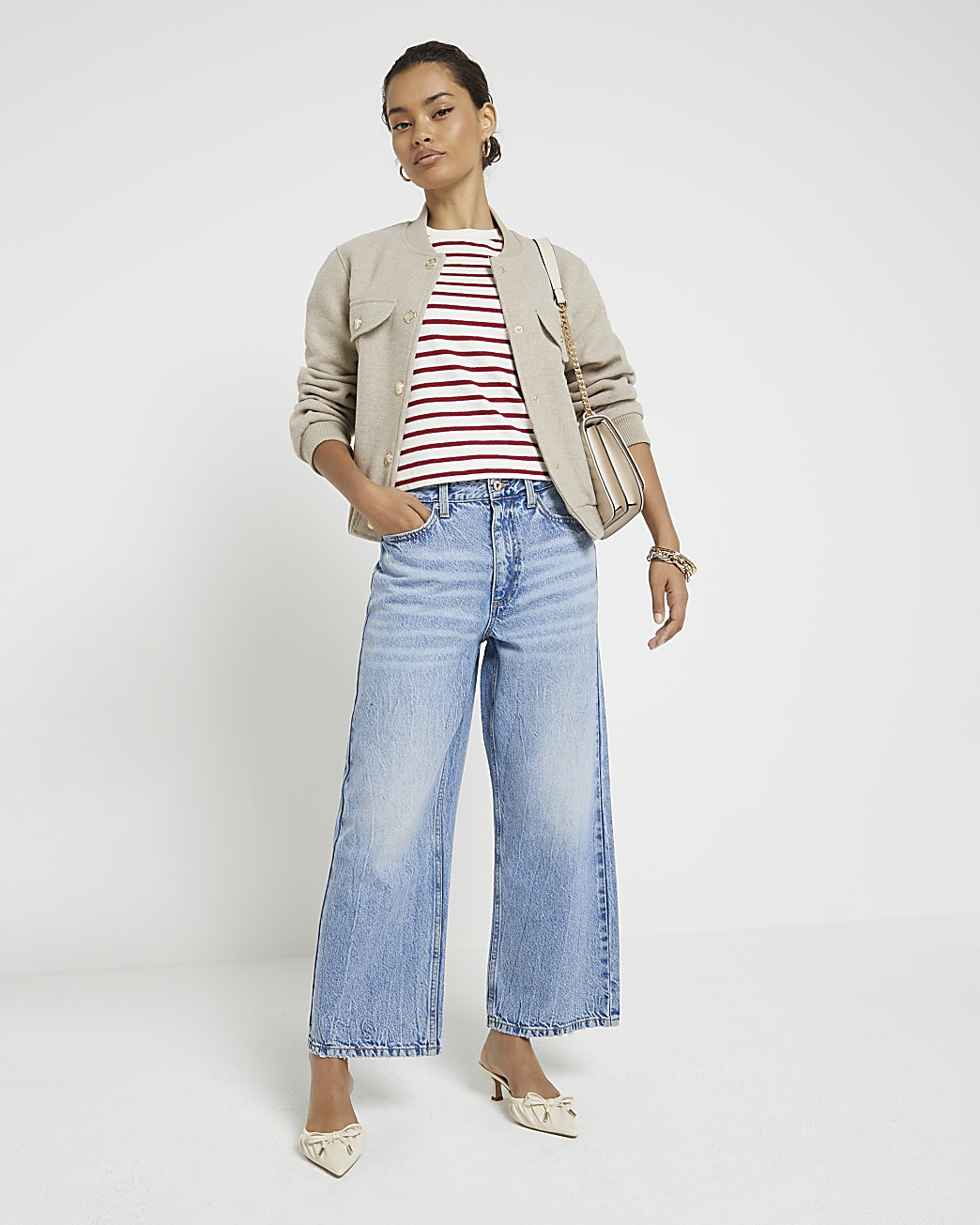 Petite blue cropped relaxed straight jeans | River Island (UK & IE)