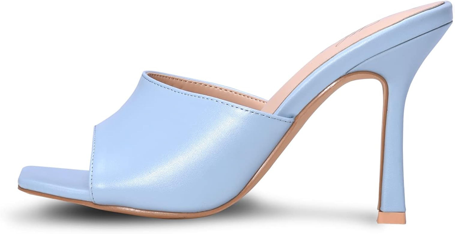 Mhuire Women Square Toe Heeled Sandals,4 inch Stiletto Mules Open Toe Slip On Backless Fashion Dress | Amazon (US)