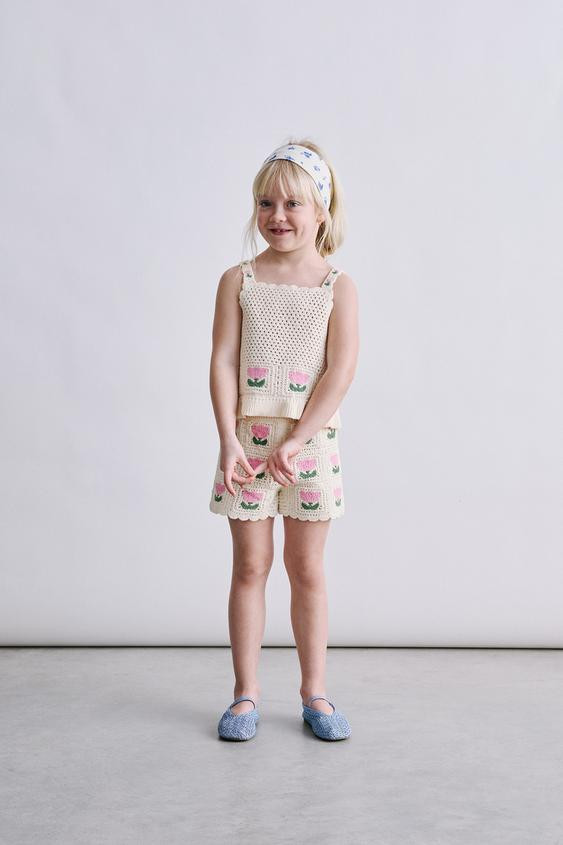 FLORAL CROCHET KNIT TOP | Zara US