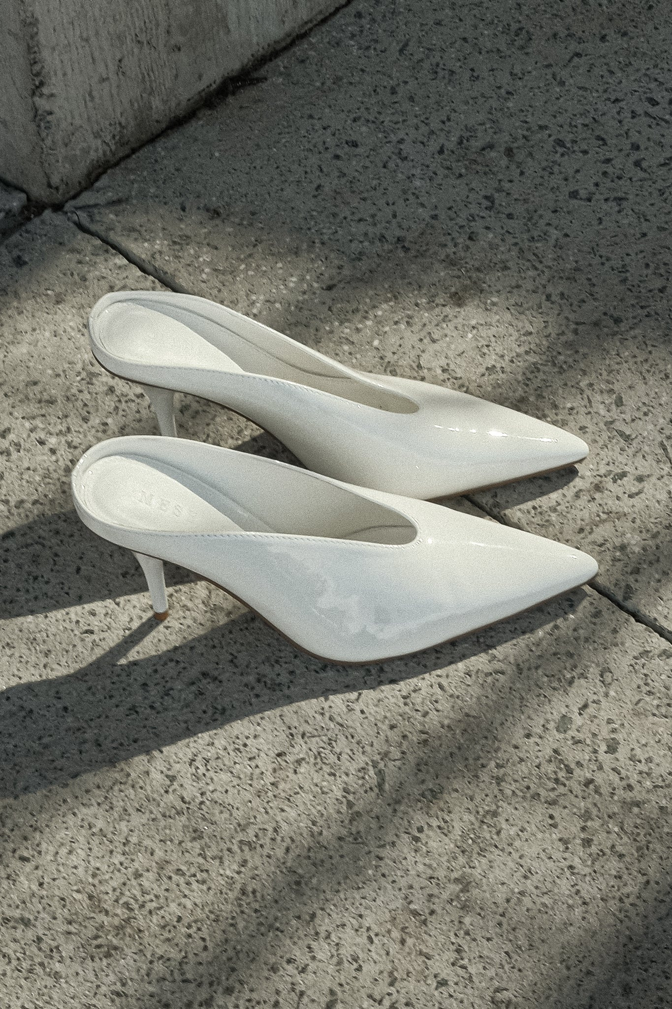 Emerson Patent Faux Leather Point Heel - Ivory | MESHKI US