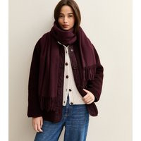 Burgundy Long Fringed Midweight Knit Scarf New Look | New Look (UK)