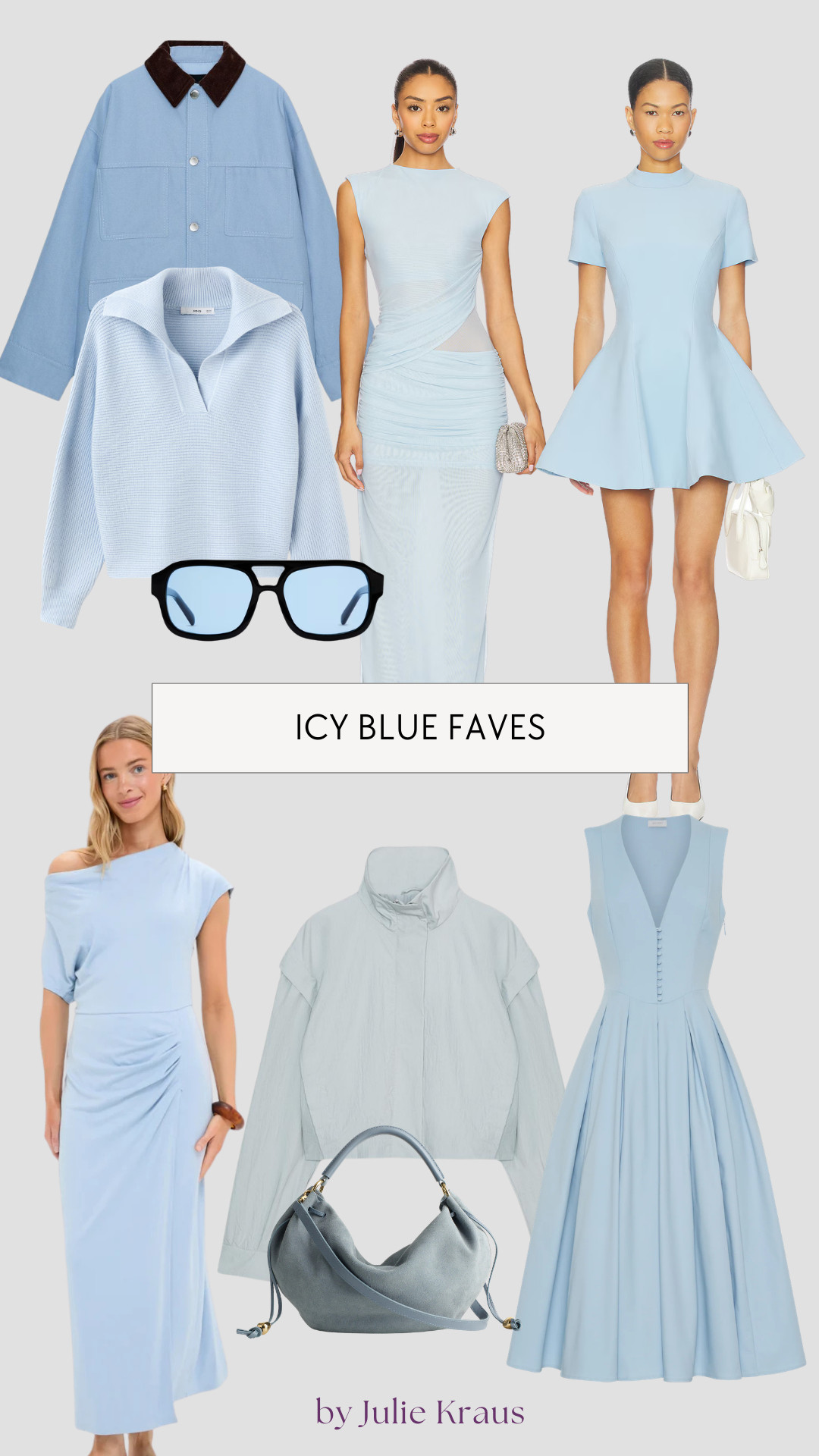 Such a fun color!

Spring trends, Spring style, Spring outfits, icy blue, pastel blue, baby blue dress, jacket, sweater, bag, sunglasses 

 #LTKgrwm #LTKootd