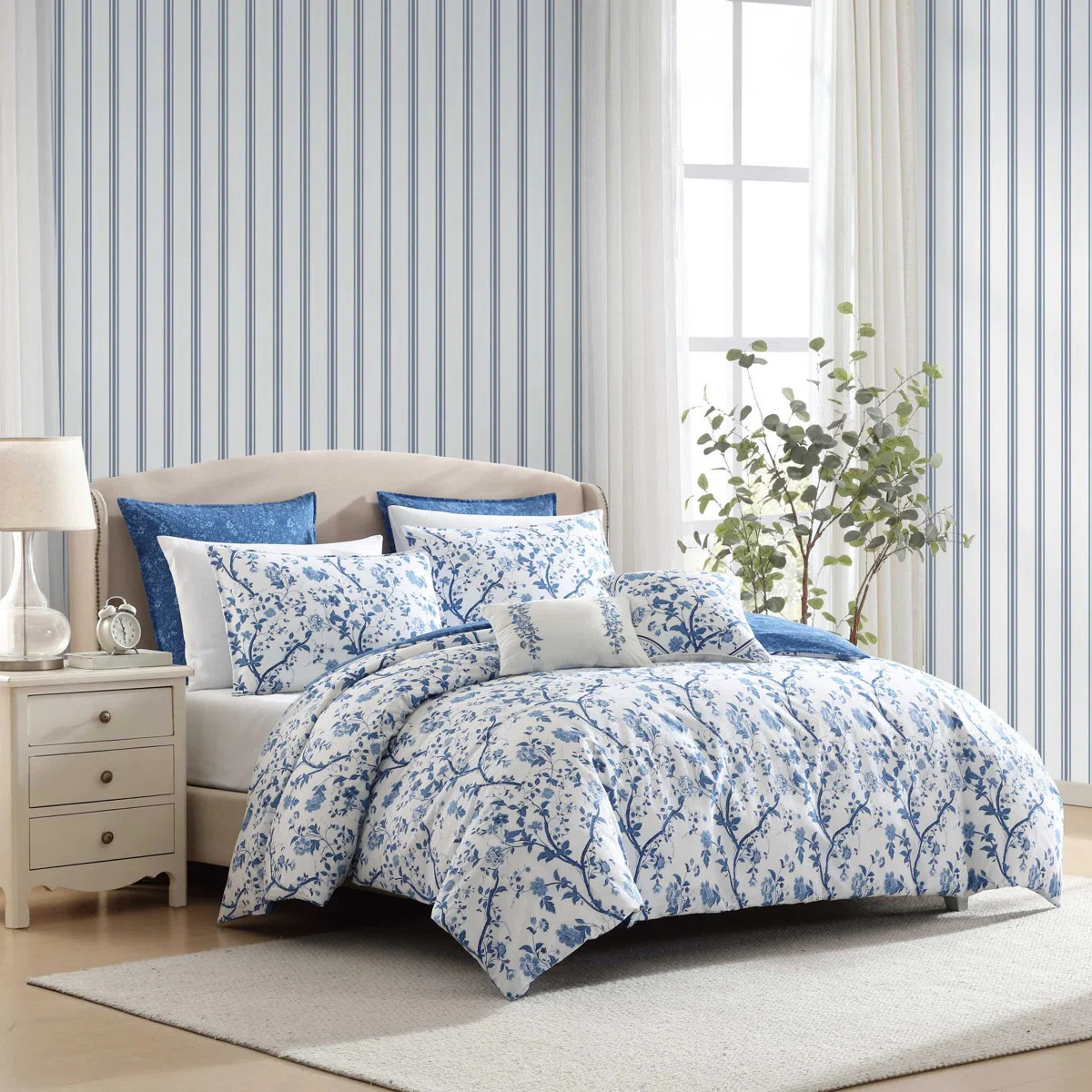 Laura Ashley Elise Navy Cotton Floral Comforter Bonus Set | Wayfair North America
