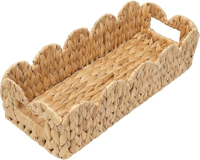Toilet Tank Basket for Bathroom,Scalloped Edge Wicker Basket for Toilet Paper Storage,Small Baske... | Amazon (US)