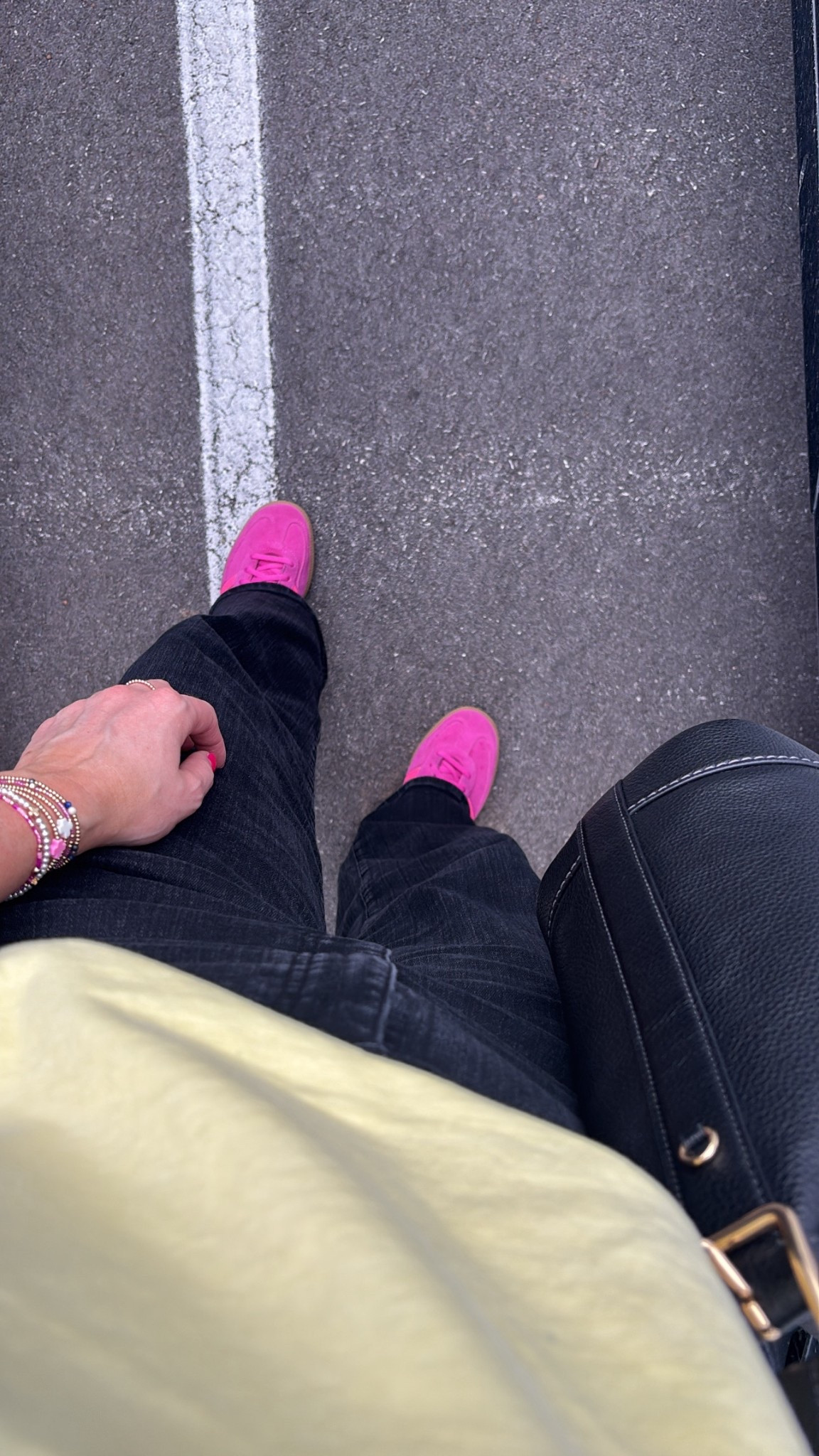 Pink adidas 🩷 
Tall Madewell jeans in black 
Butter yellow basic tee from Gap
Enewton bracelets 

#LTKTall #LTKdayinmylife #LTKootd