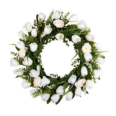 Tulips and Ranunculus Mix Wreath, White/Green, 26 | Kirkland's Home | Kirklands