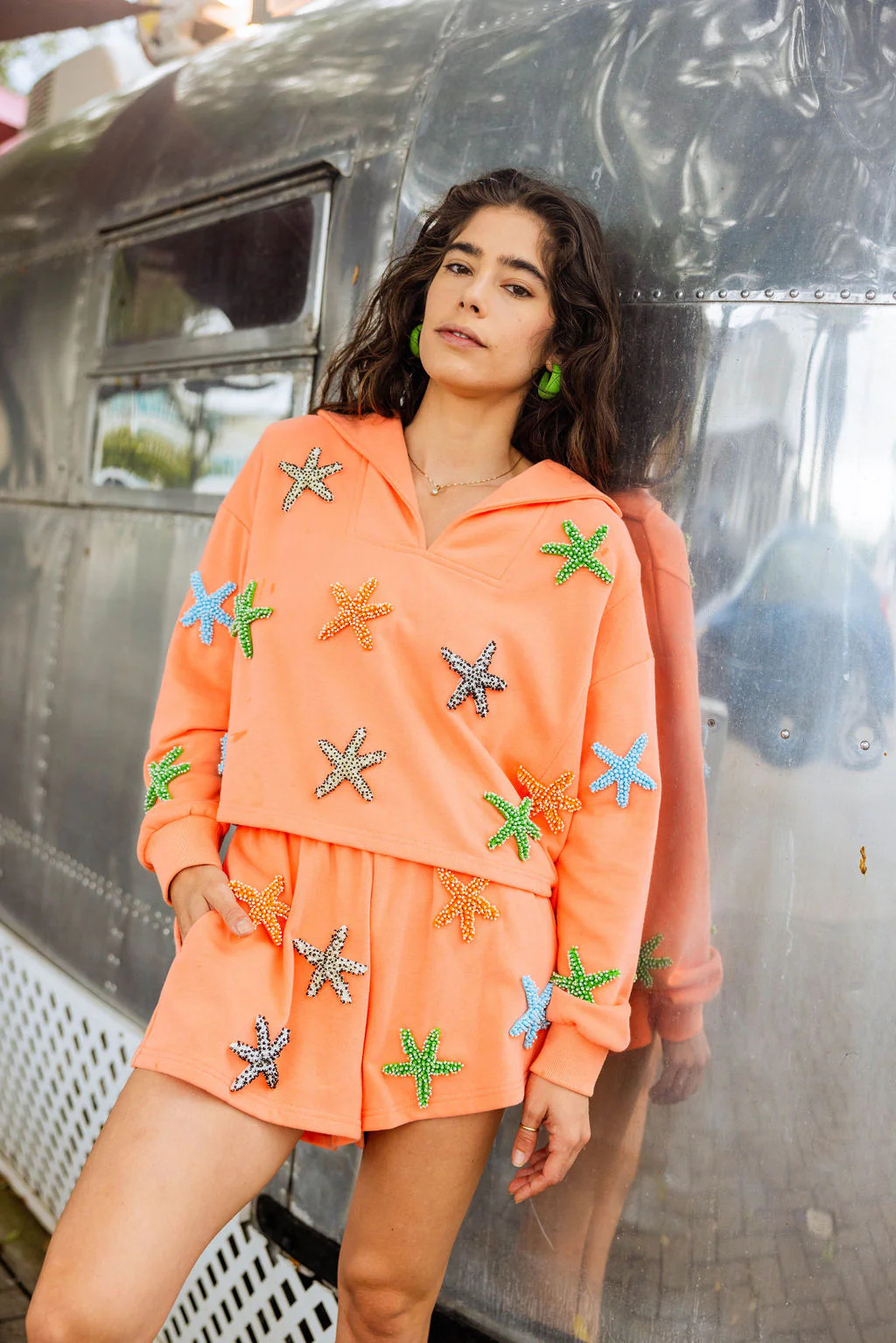 Coral Beaded Starfish Collar Short | Queen of Sparkles