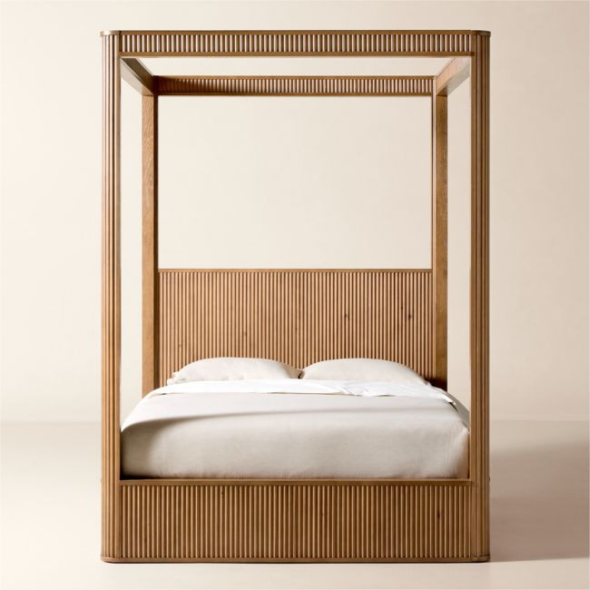 Davison Fluted Wood Queen Canopy Bed | CB2