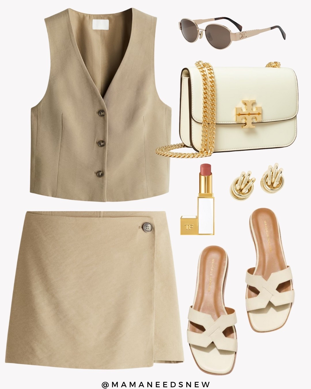 A summer outfit with matching coord vest top and skort set, slide sandals, shoulder bag 🤍

#LTKSaleAlert #LTKStyleTip #LTKItBag