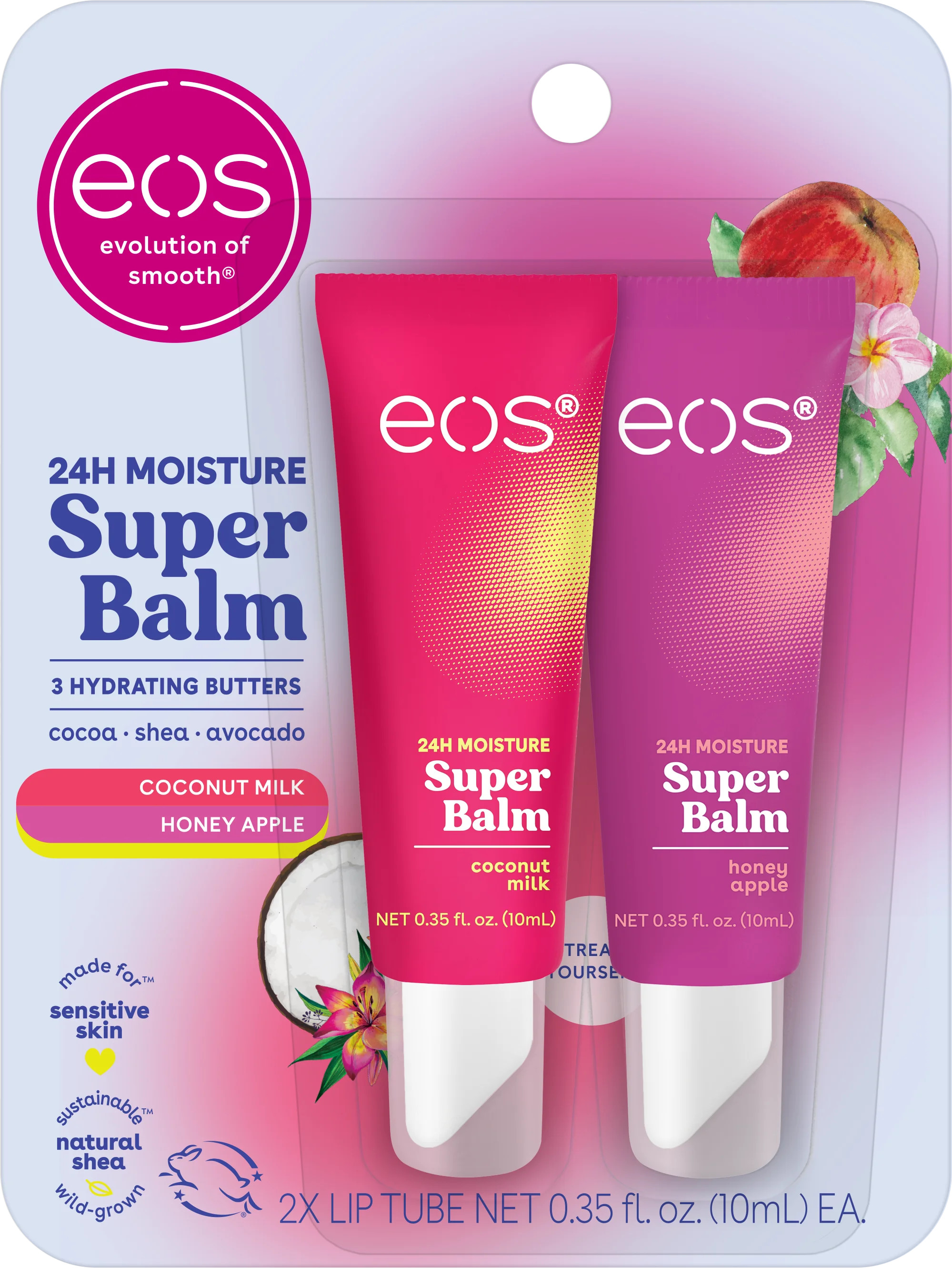 Eos 24H Moisture Super Balm- Coconut Milk & Honey Apple, Lip Sleeping Mask, 0.35 fl oz, Pack of 2 | Walmart (US)