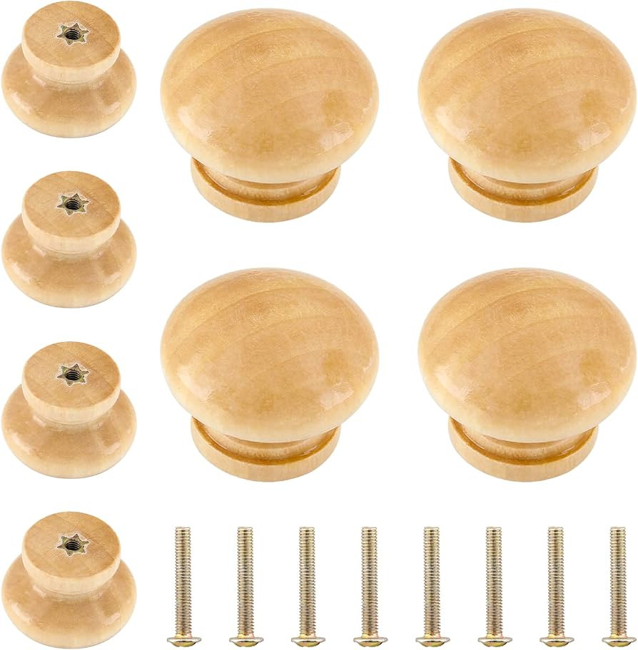 Luomorgo 16 Pcs Natural Wood Dresser Knobs, Round Wooden Cabinet Knobs, Mushroom Shape Drawer Kno... | Amazon (US)