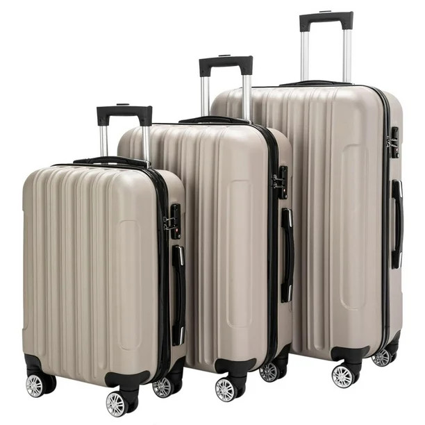 Zimtown 3-Piece Nested Spinner Suitcase Luggage Set with TSA Lock, Champagne - Walmart.com | Walmart (US)