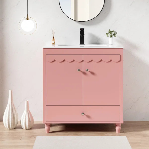 Gamlet 30" Single Bathroom Vanity With Ceramic Sink Top, Faucet, Decorative Wavy Edge | Wayfair North America