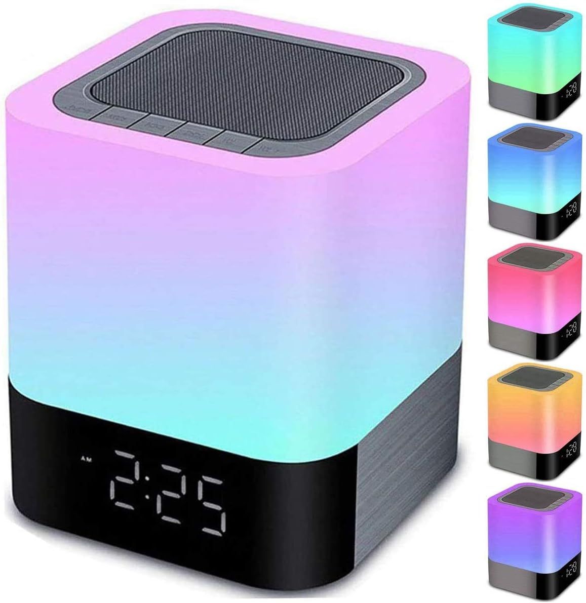 Night Lights Bluetooth Speaker, Alarm Clock Bluetooth Speaker Touch Sensor Bedside Lamp Dimmable ... | Amazon (US)