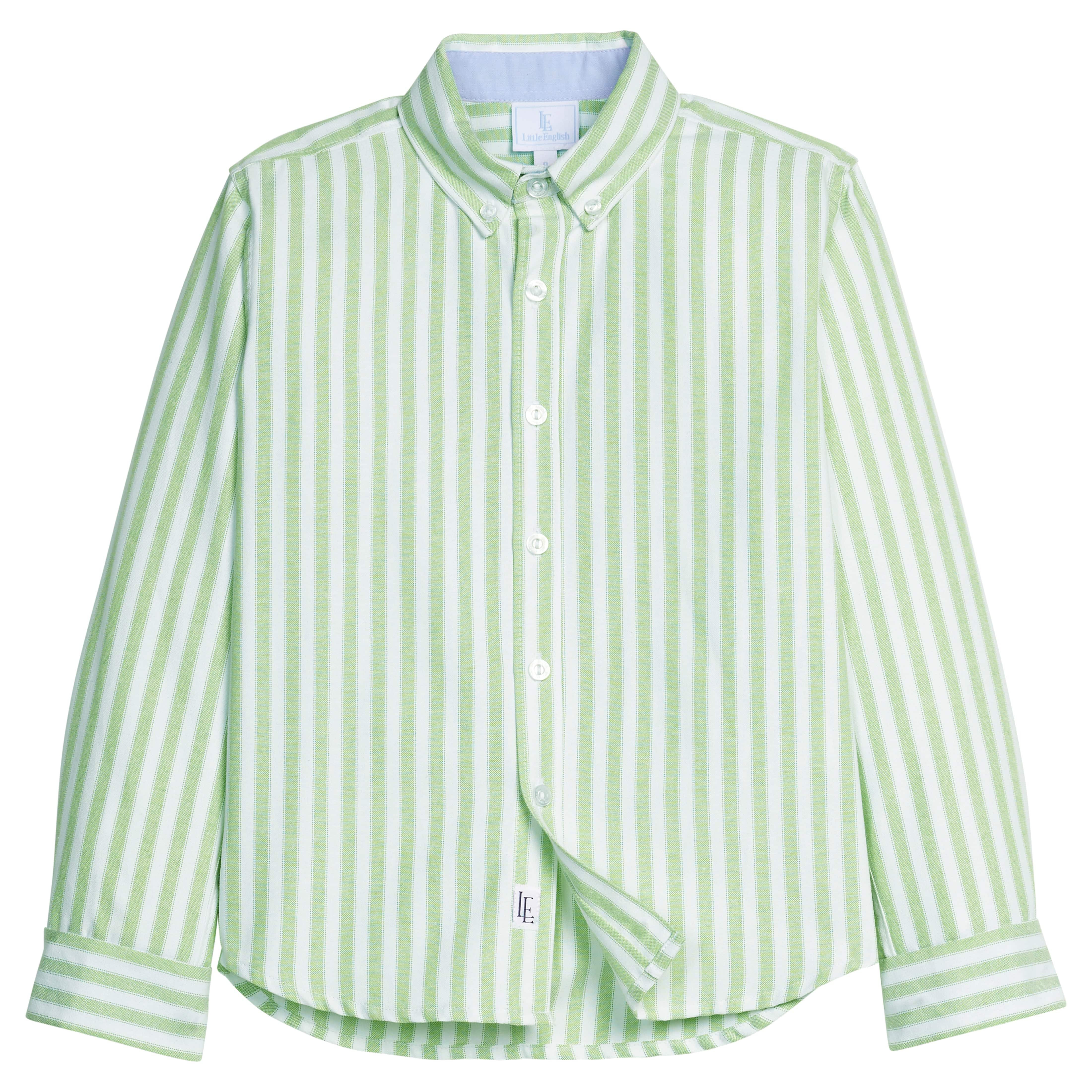 Meriwether Stripe Button Down Shirt - Green & White Boy Top | Little English