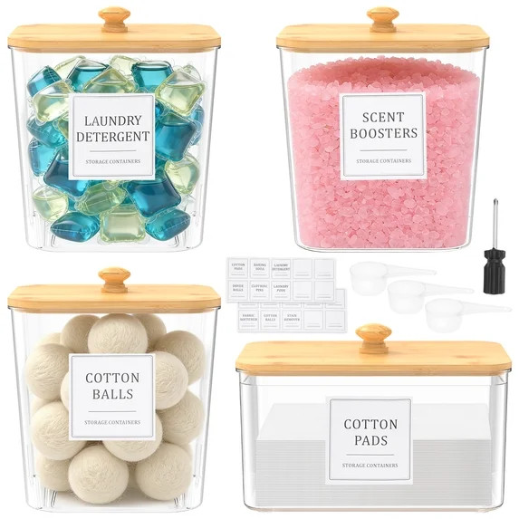 3/4Pack Laundry Pod Container and Dryer Sheet Holder Set 12/20 Label Clear Laundry Room Storage C... | Walmart (US)