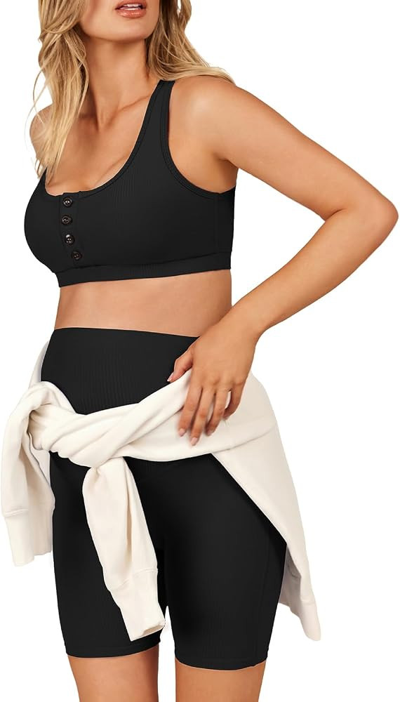 Summer Mae Maternity 2 Piece Outfit Set Activewear Women Ribbed Workout Pregnancy Sporty High Wai... | Amazon (US)