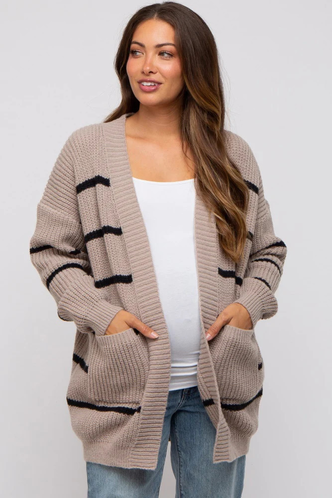 Mocha Striped Chunky Knit Maternity Cardigan | PinkBlush Maternity