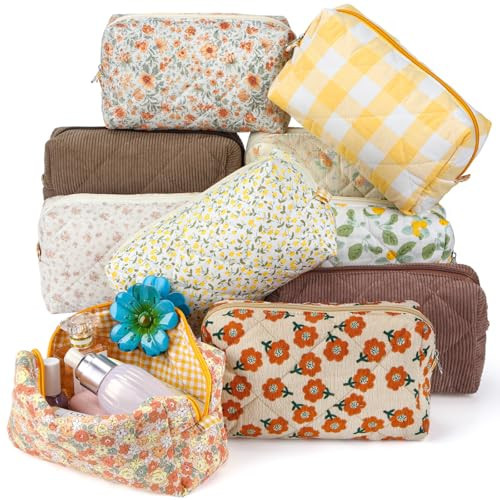 Paterr 10 Pcs Quilted Makeup Bag Bulk Cotton Floral Cosmetic Bag Women Girls Bridesmaid Gifts Cute Makeup Pouch Coquette Aesthetic Travel Toiletry Organizer(Yellow Floral,7.87 x 4.72 x 3.15 Inches) | Amazon (US)