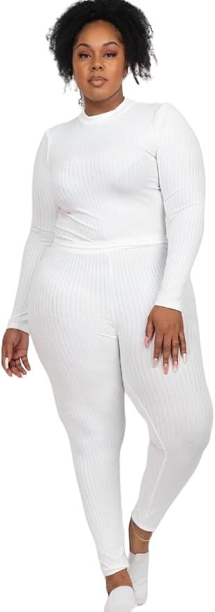 VIGILANTX Women's Tracksuit Plus Size 2 Piece Outfits Ribbed Mock Neck Long Sleeve Top Workout Jo... | Amazon (US)