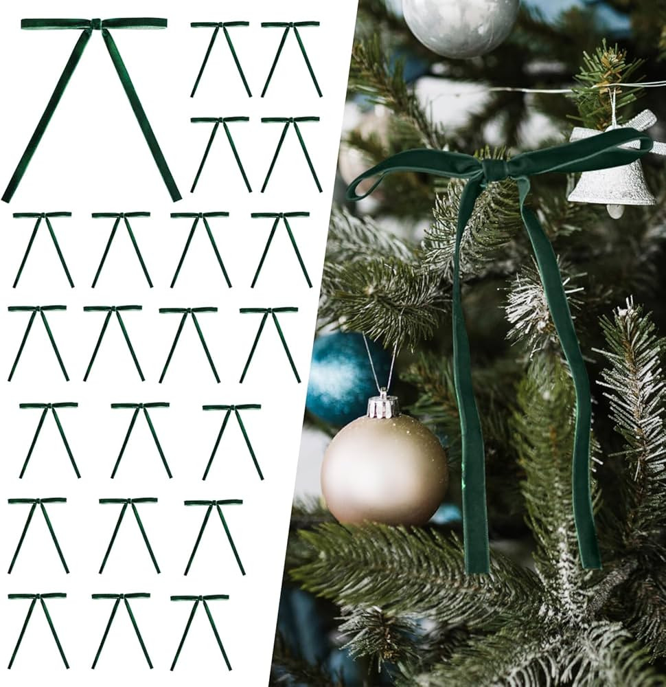 24 PCS Velvet Christmas Ornaments Decorations, Fancy Luxury Velvet Bows Ornaments for Christmas T... | Amazon (US)