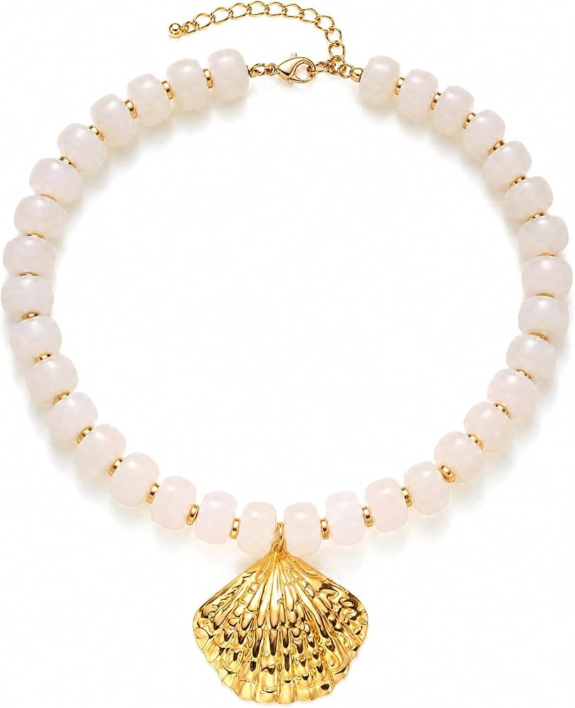 Chunky Beaded Necklaces for Women Fashionable Boho Beaded Necklace Summer beach shell Necklace st... | Amazon (US)