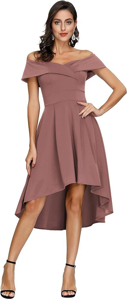 JASAMBAC Women's Off Shoulder High Low A Line Wedding Guest Party Cocktail Dress | Amazon (US)