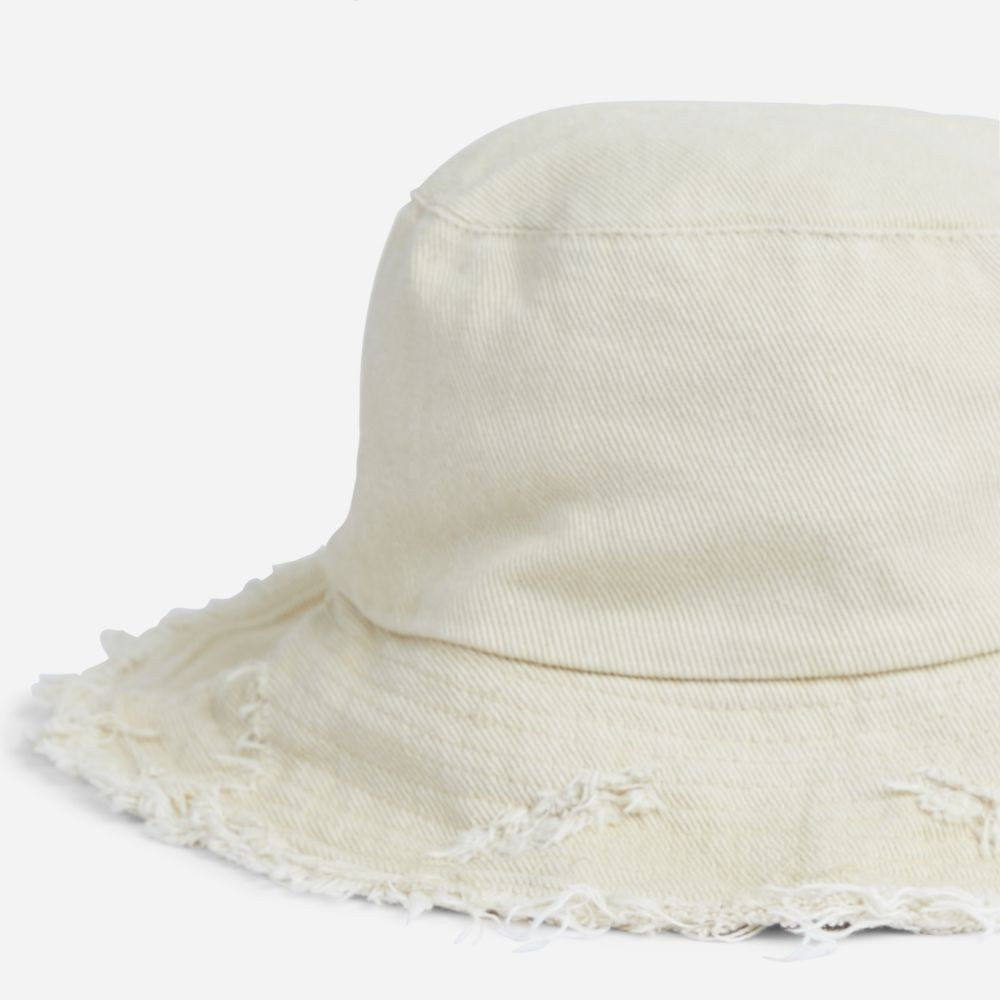 Distressed Oversized Bucket Hat In Cream Nude Denim | EGO (UK)