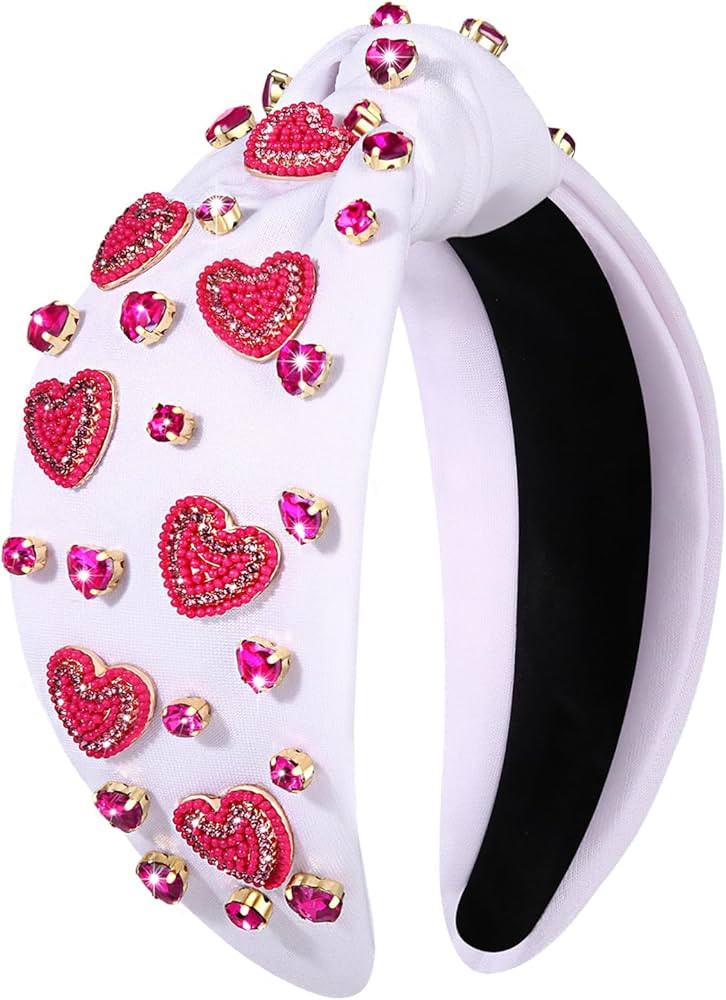 CEALXHENY Valentine's Day Hair Accessories, Red Pink Rhinestone Heart Headband for Women Fabric, ... | Amazon (US)