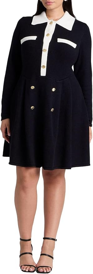 ELOQUII Women's Plus Size Collared Sweater Dress with Buttons | Amazon (US)