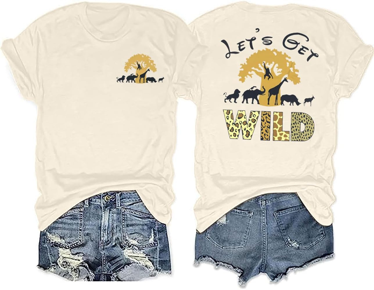 Lets Get Wild Shirts Women Animal Kingdom Shirt Family Safari Trip Tshirts Cute Zoo World Short S... | Amazon (US)