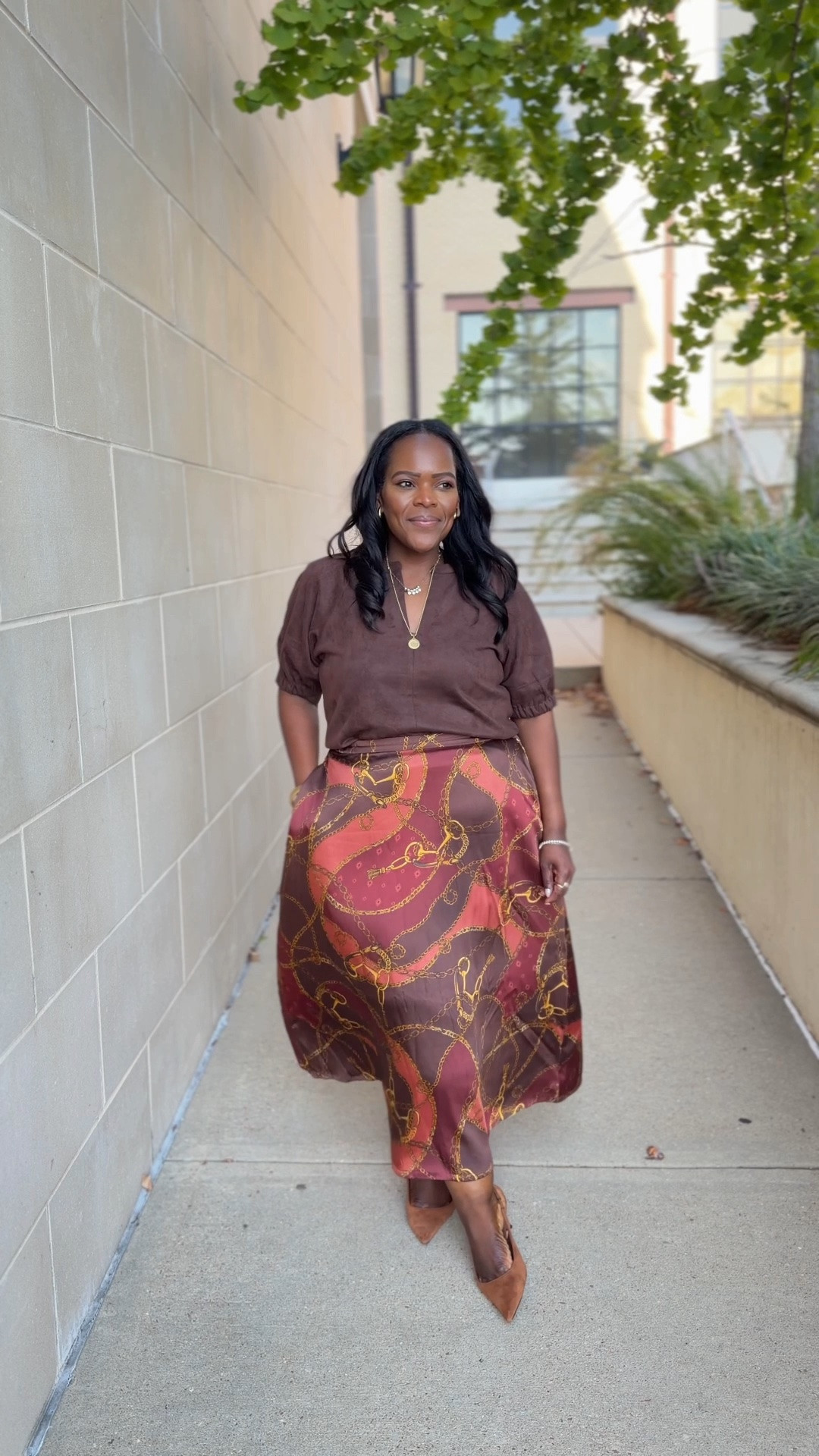 A moment for this gorgeous brown and burgundy printed midi skirt from JcPennys! I’m wearing the medium. Would be great for wearing with boots 👢 later this Fall!

#LTKMidsize #LTKPetite #LTKWorkwear