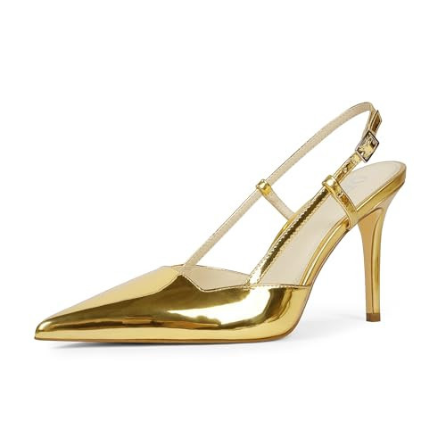 QIY Slingback Heels Women Closed Pointed Toe Stiletto Metallic Heels Gold Pumps Bridal Wedding Party Dress Shoes Pointy Toe Pumps Size 6.5 | Amazon (US)