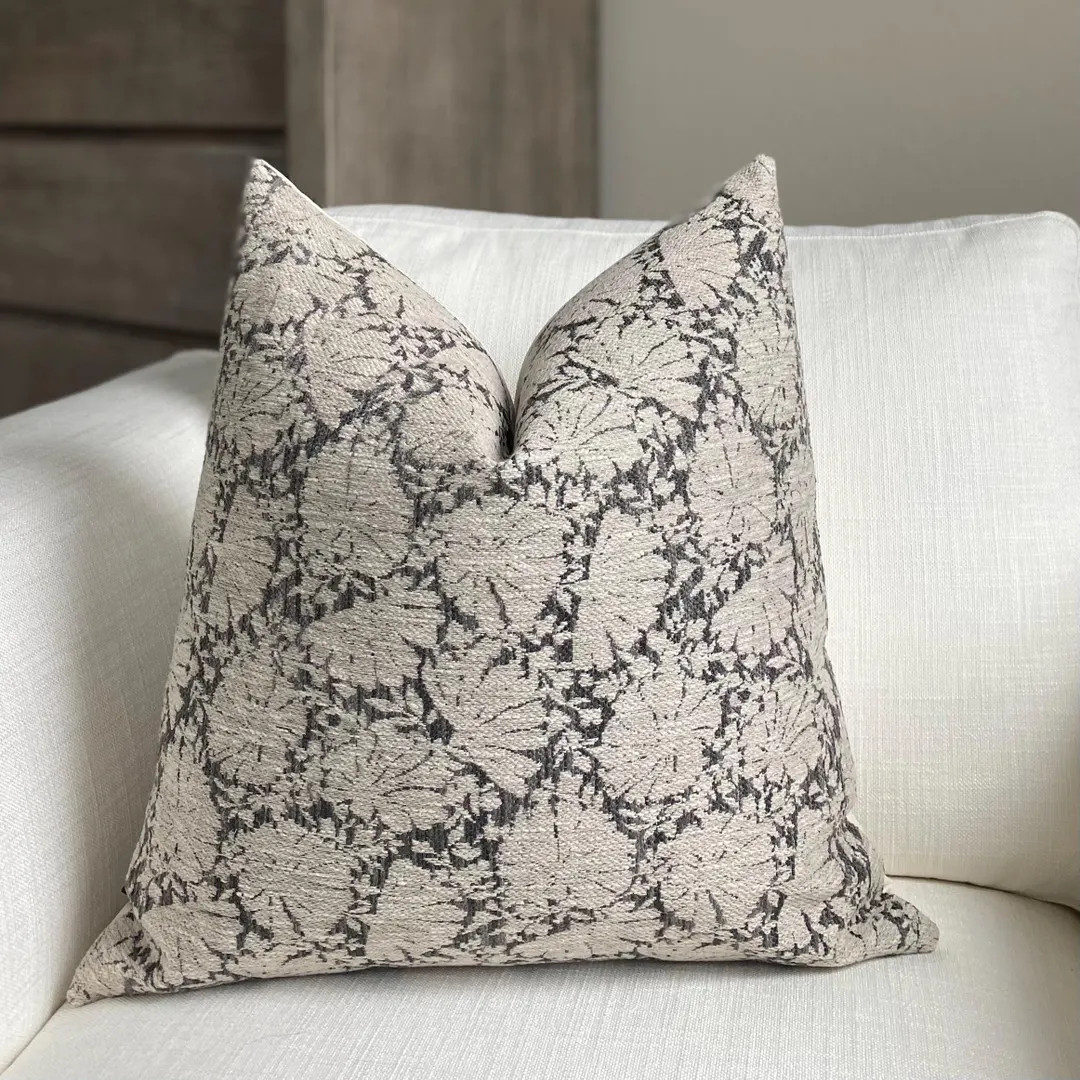 Dark and Light Gray Floral Print Throw Pillow Cover, Cover Only - Etsy | Etsy (US)