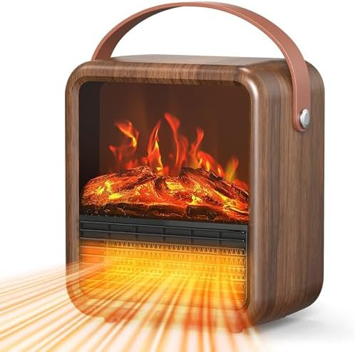 Small Portable Space Heater for Indoor use with Realistic 3D Flame, Mini Electric Fireplace Heate... | Amazon (US)