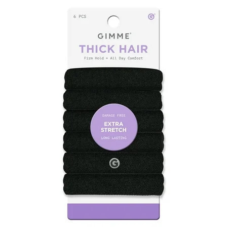 Gimme Beauty Seamless Extra Stretch Hair Ties for Thick Hair Ponytail Holder Black 6 Count | Walmart (US)