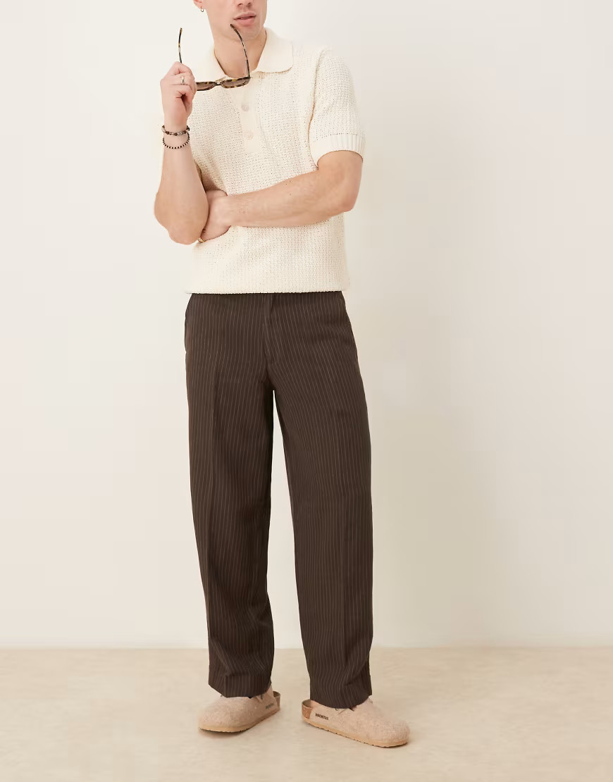 Abercrombie & Fitch baggy pinstripe trouser in brown | ASOS (Global)