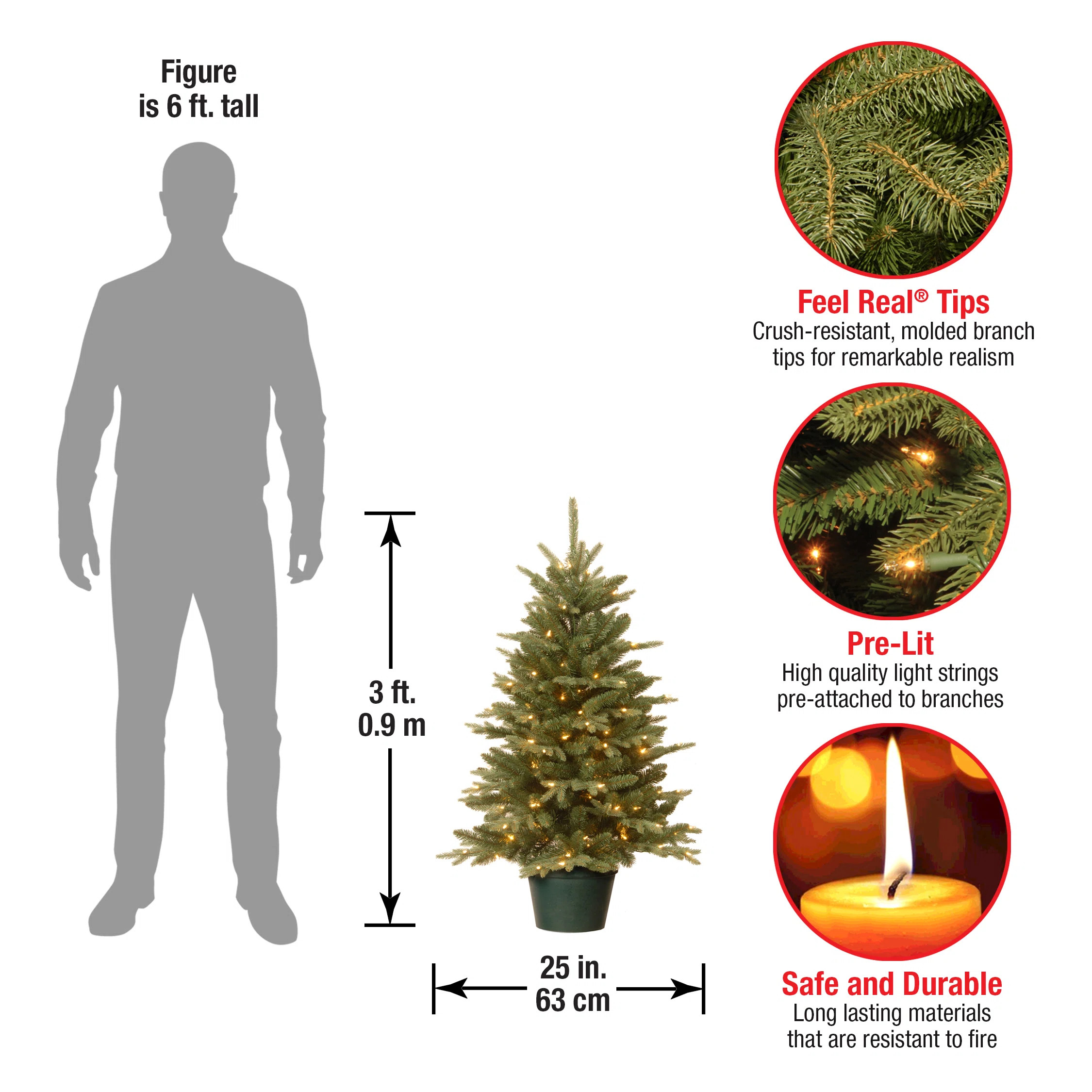 3ft. Everyday Collection Potted Evergreen Tree with Clear Lights | Wayfair North America