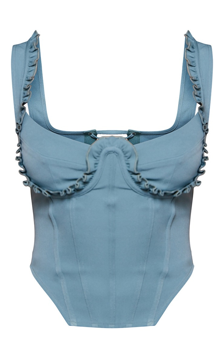 Washed Blue Frill Bust Lace Up Back Corset | PrettyLittleThing US
