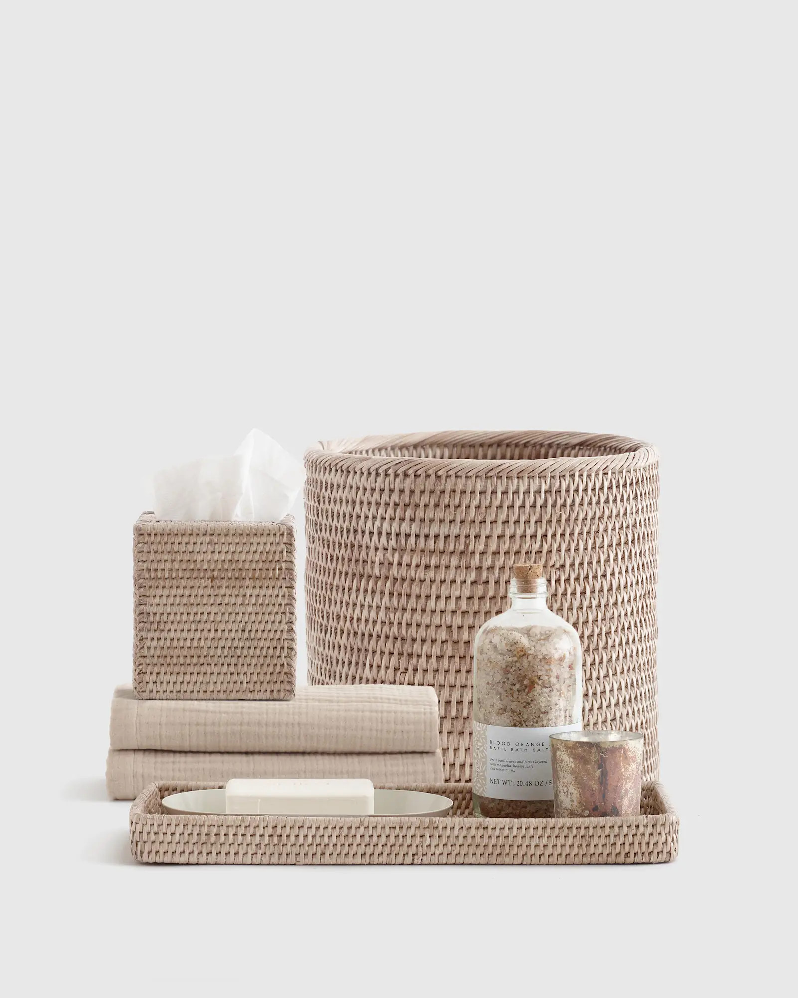 Rattan Bathroom Accessory Set in White Wash | Quince