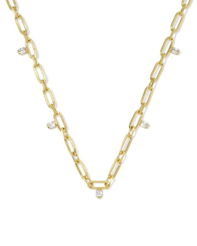 Cecelia Gold Crystal Chain Necklace in White Crystal | Kendra Scott